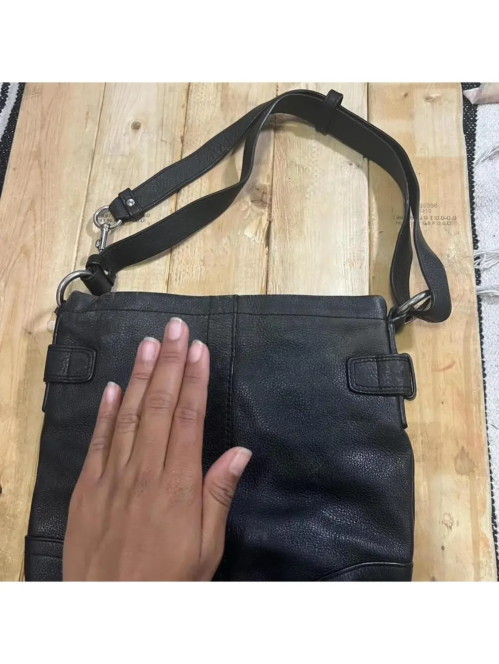 Coach Soho Black Leather Crossbody Bag Silver Logo Chain F19722